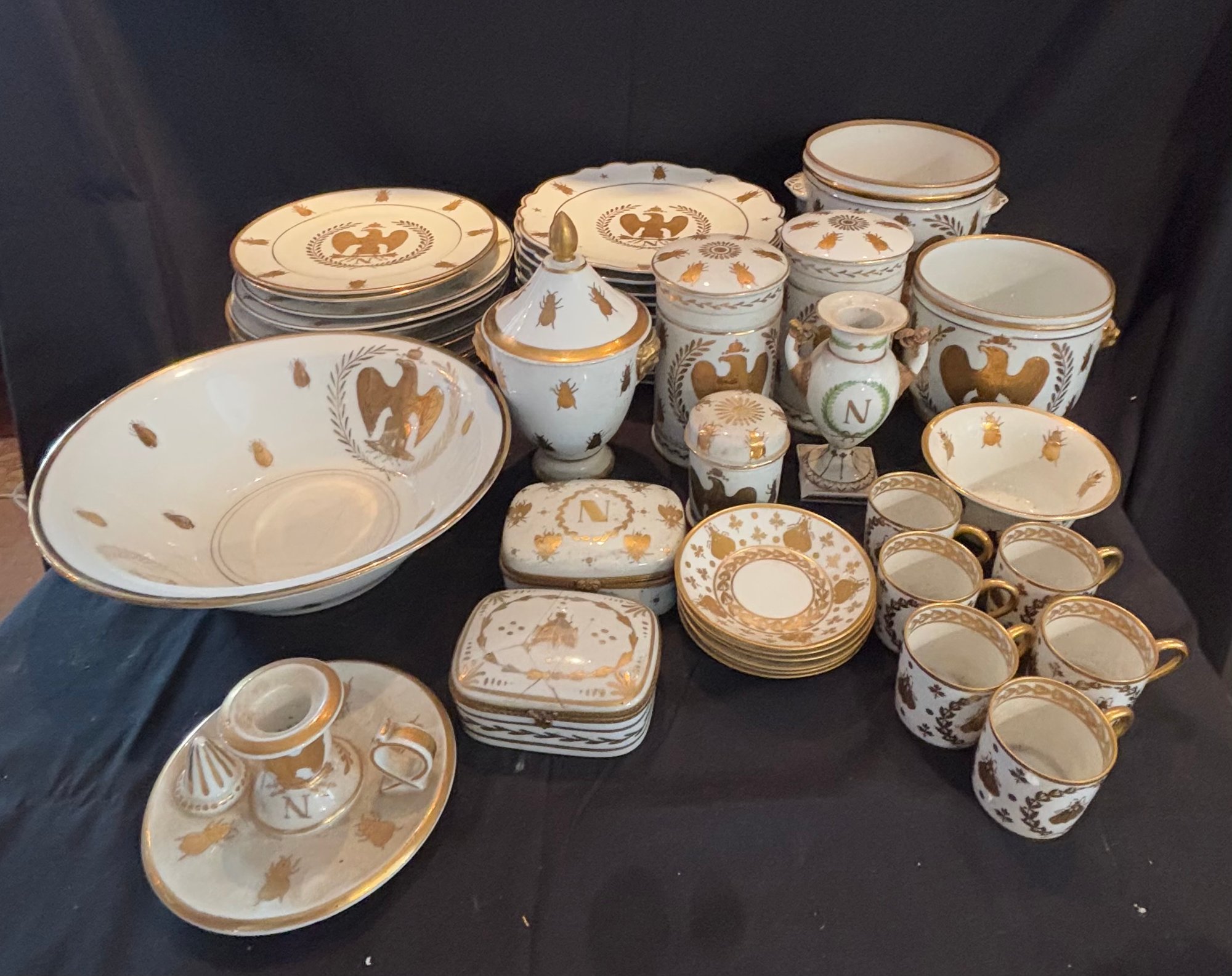 Limoges Antique Napoleon Bonaparte Gold Hand Painted Bee Dish Set