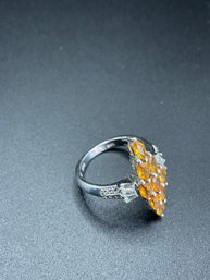 Sterling Silver Marquise Cut Orange Gemstone Ring
