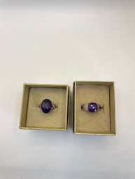 Two Sterling Silver And Amethyst Rings Size 7