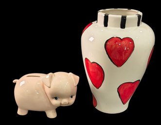 Droll Designs Vase And Ceramic Pig Piggy Bank (D)