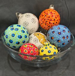 Glass Bowl Of Hand Painted Ornaments (D)