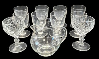 10 Cardinal Glasses And A Small Glass Pitcher