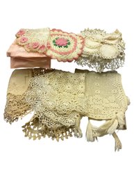 Assorted Vintage Crochet Doilies And Cloth Napkins