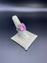 Sterling Silver Pink Gemstone Heart Ornate Statement Ring