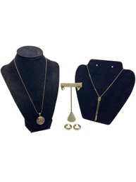 Sterling Hoops And Gold Tone Necklaces