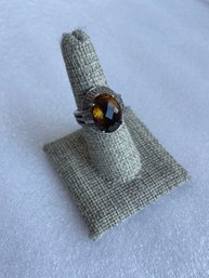 Sterling Silver Oval Faceted Golden Brown Gemstone Cocktail Ring
