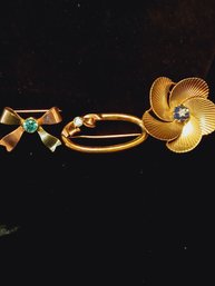 Lot Of 3 - 14k Gold And Gem Stone Pins