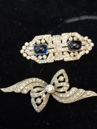 Lot Of 2 Costume Rhinestone Brooches