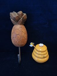 Pineapple Decor And Hive Honey Pot