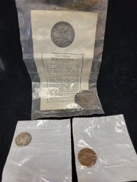 3 Coins: Wheat Penny, Liberty Dime And $20 Gold Piece Replica
