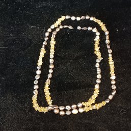 Baroque,  Peacock Pearl And Lt Citrine Colored (?) Crystal Necklace