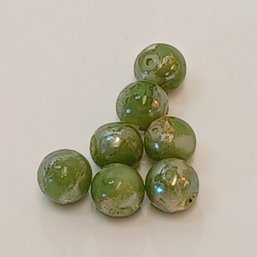 Green, Coated Plastic Beads (7), Look Like Jade