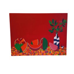 Original Acrylic On Canvas, Signed M Wood, Initials On Back (laundry)