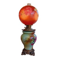 Antique Victorian Banquet Globe Lamp, Hand Painted