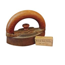 Antique Work & Skein Holder And Mini Sad Iron