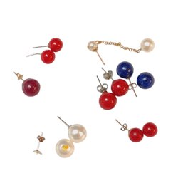 Studs Earrings: Broken, Singles, Costume, 925, Faux Pearl,  Lapis Lazuli,  Carnelian...