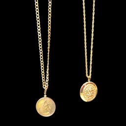2 Long Goldtone Necklaces W/ Pendants