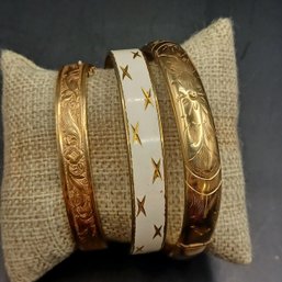 3 Vintage Gold Plated Gold Toned Enameled Bracelets