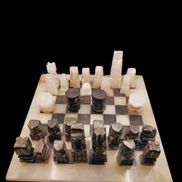Hand Carved Aztec Marble Chess Set, Incomplete