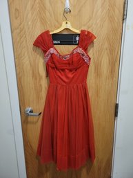 Vintage Handmade Sweetheart Tulle Short Red Dress Jrs Size 2 Or 4