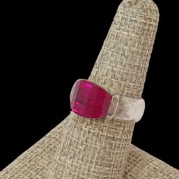 Sterling 925 Ring W Faceted Red Stone, Size 7