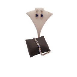 Sterling 925 Bracelet And Costume Earrings W CZ & Blue Stones
