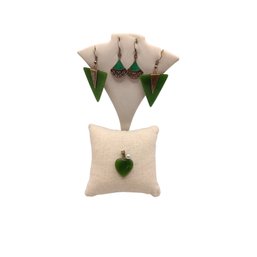 Nephrite Jade Earrings And Pendant & Malachite 925 Earrings