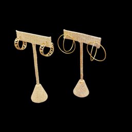 2 Pr Gold Tone/ Plated 925 Hoop Earrings