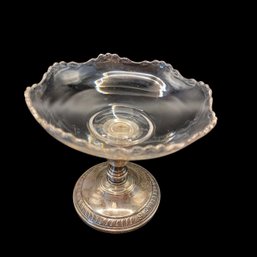 Antique Weighted Sterling Based Scalloped Glass Candy Dish By Frank Whiting & Co.