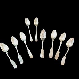 9 Coin Silver Spoons From Various Makers,  All Engraved
