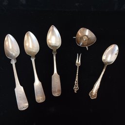 Coin & Silver Plate Asst'd Flatware And Tripod Candle Holder (6)