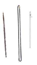 Suite Of 3 X-long Necklaces: Black Crystal, Gun Metal And Metal W/ Crystals