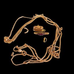 Assortment Gold Plated Antique Watch Chain, Pin & Clasps