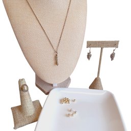 Sterling Suite W/ Earrings,  Beads & Necklace W/ Mano Figa Pendant