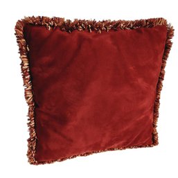 Burgundy Velour Fringed Deco Accent Pillow 20' Sq.