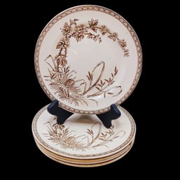 5 Bread Plates Antique Brown Transferware By T.G. & F.B. Hawthorn