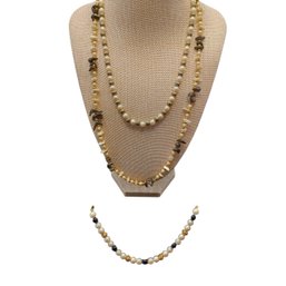 Faux Pearls, Shells And Goldtone Beaded Necklaces (2) And 1 Bracelet