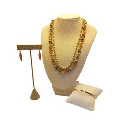 4pc Costume Jewelry Suite: 2 Necklaces,  Bangle And Earrings