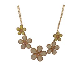 Faceted Stones & Lilac Crystals Flower Statement Necklace,  18' Adjustable