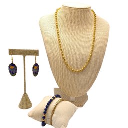 Goldtone & Blue Costume Jewelry Suite (4pc)