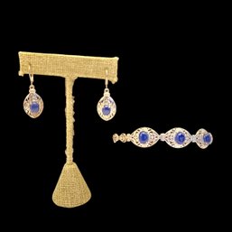 Afghan Lapis Lazuli Earrings & Bracelet Set In Brass And Steel