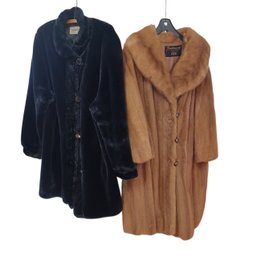 Vintage Freedman Mink Fur Coat And Black Fuzzy Faux Fur By Bernardo,  XL