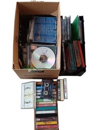 Box Of Cds,cassette Tapes, And Cd Holder (sr)