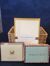 Woven Basket With Stationary & Thank You Cards