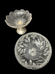 Crystal & Glass Dishes, One With Sterling Silver Weighted Base