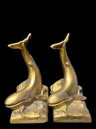 Brass Whale Weighted Bookends (2)