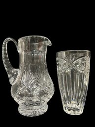 American Brilliant Period Cut Crystal Pitcher & Gorham Cut Crystal Vase