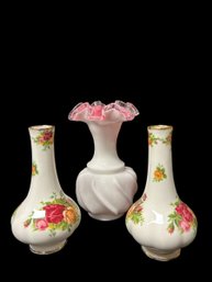 (2) Royal Albert Mini Floral Vases & One More