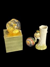 Glass Marble, Gold Snow Globe, Otagiri Japanese Pheasant Vase