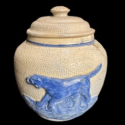 Whites Utica Salt Glaze Hunting Dog Motive Humidor 1890s